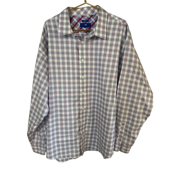 Egara Mens Red White Blue  w/checkered Cuff Design Dress Shirt 3 XL  Non-Iron - Picture 1 of 5